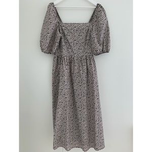 H&M Puff-Sleeved Cotton Floral Midi Dress